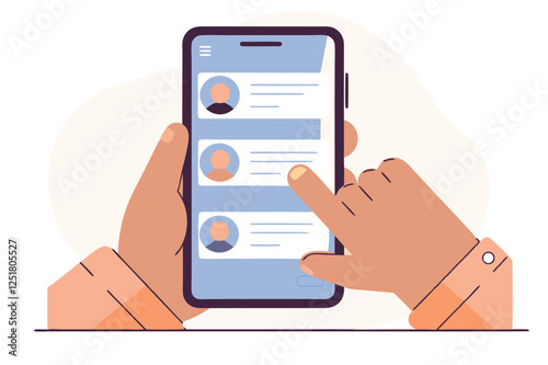 Human hand holding mobile phone with chat messages on the screen. Vector illustration