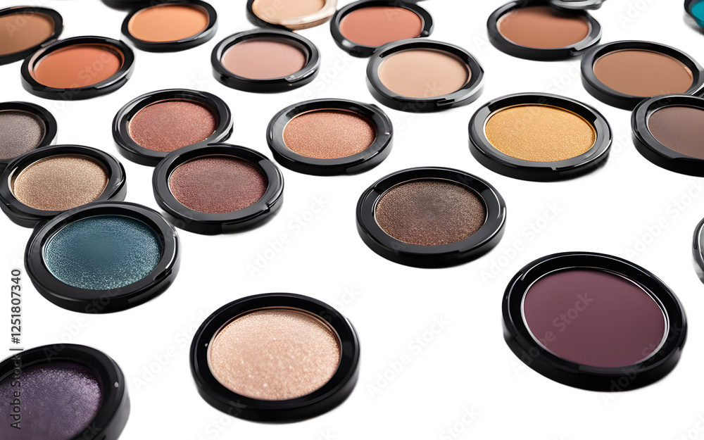A compact eyeshadow palette with a mix of matte and shimmer shades on a white empty plain background A compact eyeshadow palette with a mix of matte and shimmer shades on a white empty plain background