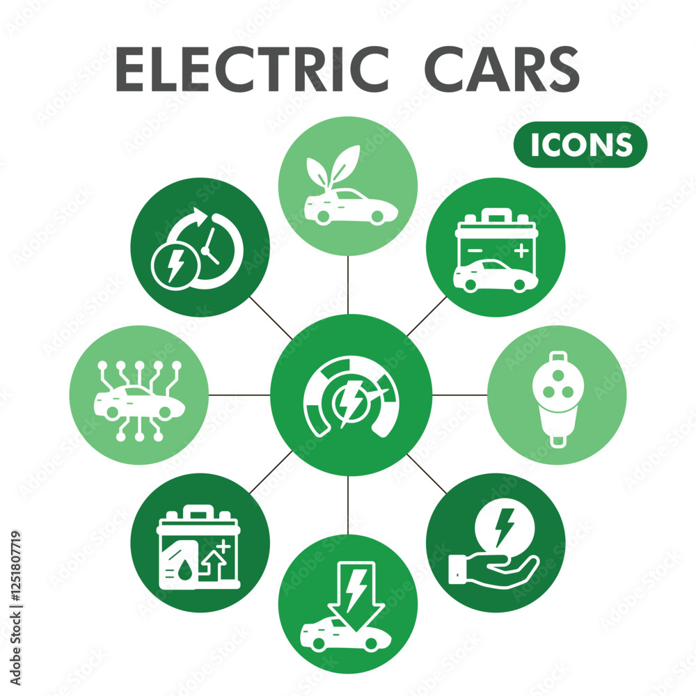 Electric car symbols collection or sketches. Energy effective theme bubble in glyph style signs for web and app. Vector graphics isolated on white background.