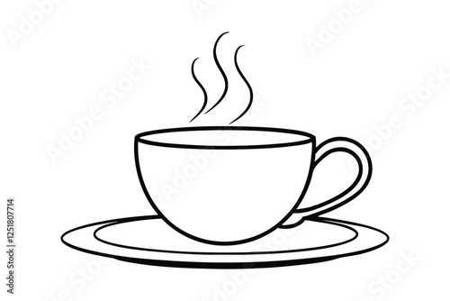 Line art drawing of a cup of coffee on a saucer vector illustration2.eps