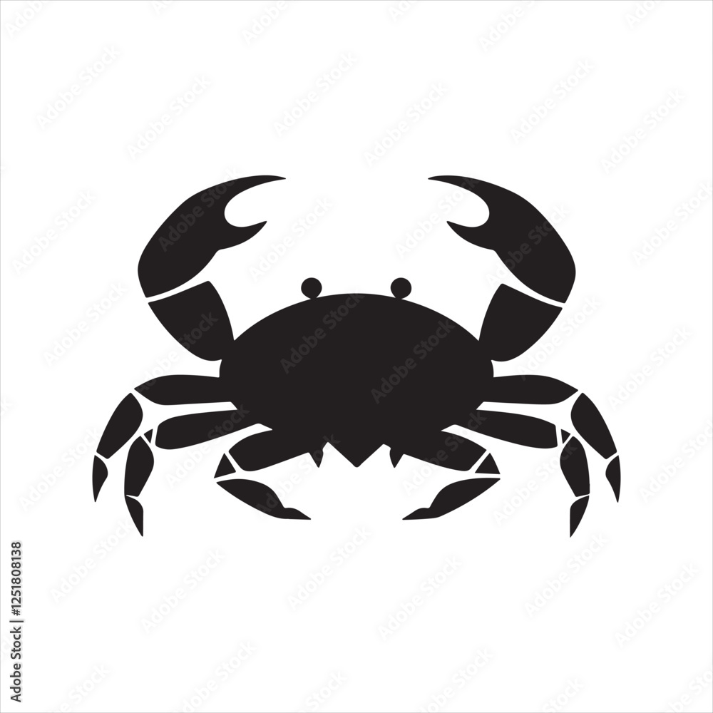 Minimalistic Black Crab Silhouette Icon on White
