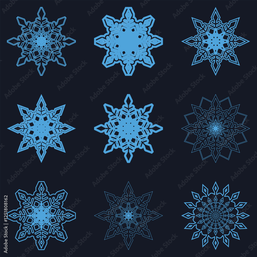 Snowflakes thin line icon set such as pack of simple snowflake set, snowflake, snowflakes icons for report, presentation, diagram, web design. Christmas icon set. Vector illustration. Snowflakes thin line icon set such as pack of simple snowflake set, snowflake, snowflakes icons for report, presentation, diagram, web design. Christmas icon set. Vector illustration.