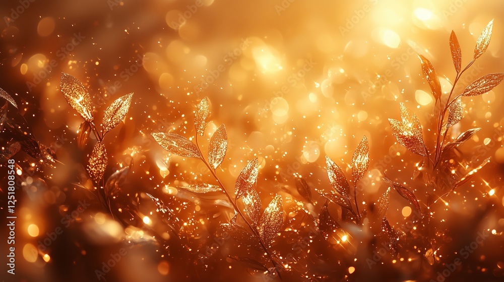 Naklejka premium Golden Bokeh Lights with a Soft Out-of-Focus Glow and Warm Tones