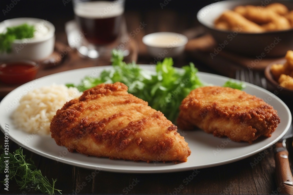Golden and Crispy Homemade Chicken Cutlet, Ideal for a Delicious Meal | Generative AI Golden and Crispy Homemade Chicken Cutlet, Ideal for a Delicious Meal | Generative AI