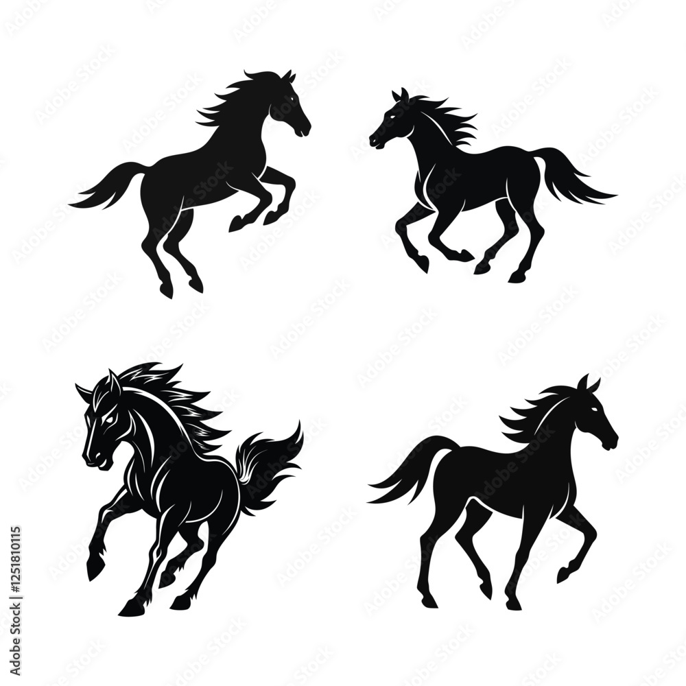 set of horse silhouettes vector illustration set of horse silhouettes vector illustration