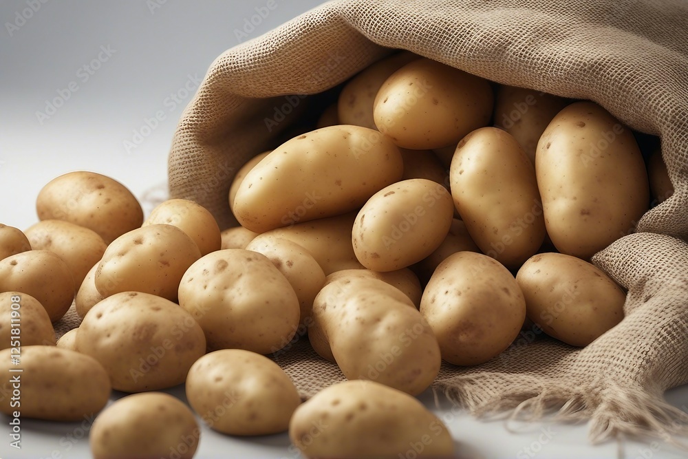 Detailed Illustration of a Sack Filled with Fresh Potatoes on a Clean White Background | Generative AI Detailed Illustration of a Sack Filled with Fresh Potatoes on a Clean White Background | Generative AI