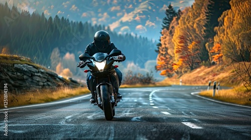 close up of a biker on the road, biker riding a bike photo