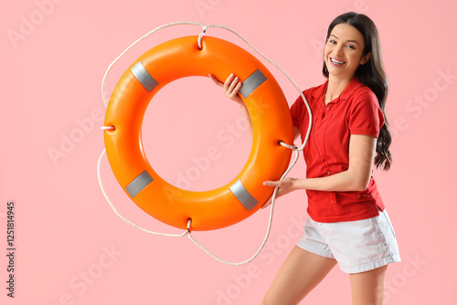 Female beach rescuer with l...