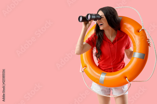 Female beach rescuer with l...
