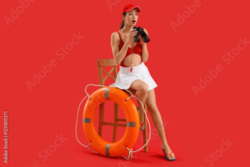 Worried female beach rescue...