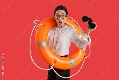 Shocked businesswoman with ...