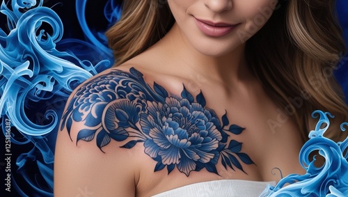  Stunning Blue Floral Tattoo with Flowing Elements