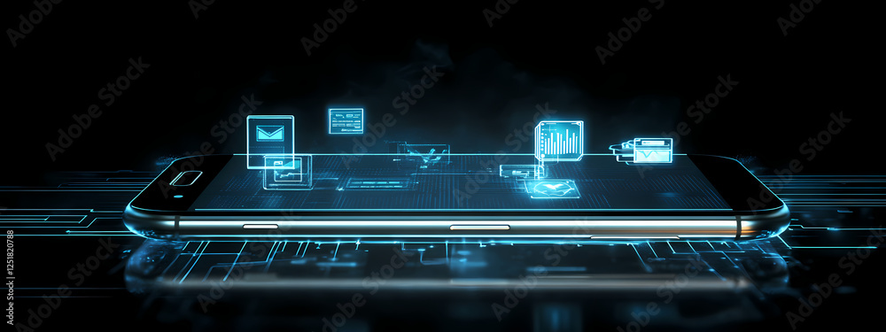 Obraz premium Futuristic Mobile Payment System with Digital Icons