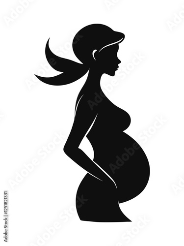 Pregnant women vector silhouette, white background