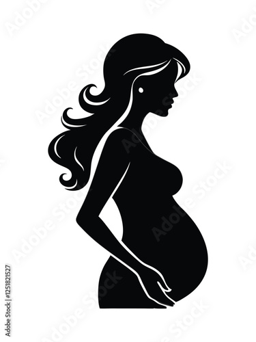 Pregnant women vector silhouette, white background