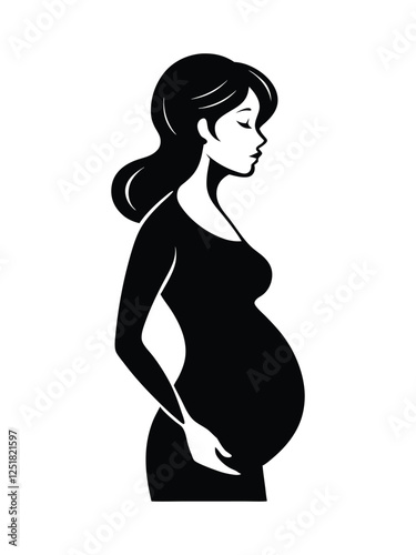 Pregnant women vector silhouette, white background