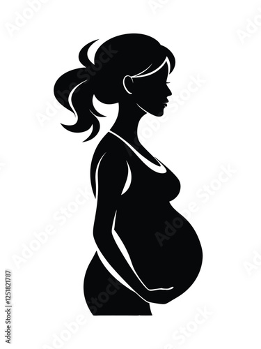 Pregnant women vector silhouette, white background
