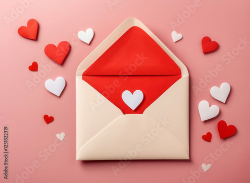 Red envelope for a letter on a white background. Valentine Envelopes. Love letter envelope white background.