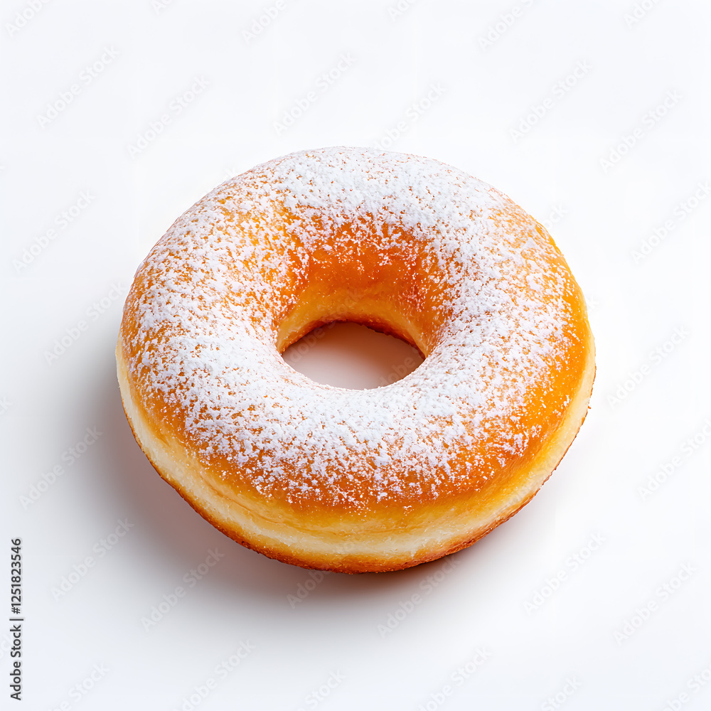 Top view delicious powdered sugar donut on a white background Top view delicious powdered sugar donut on a white background
