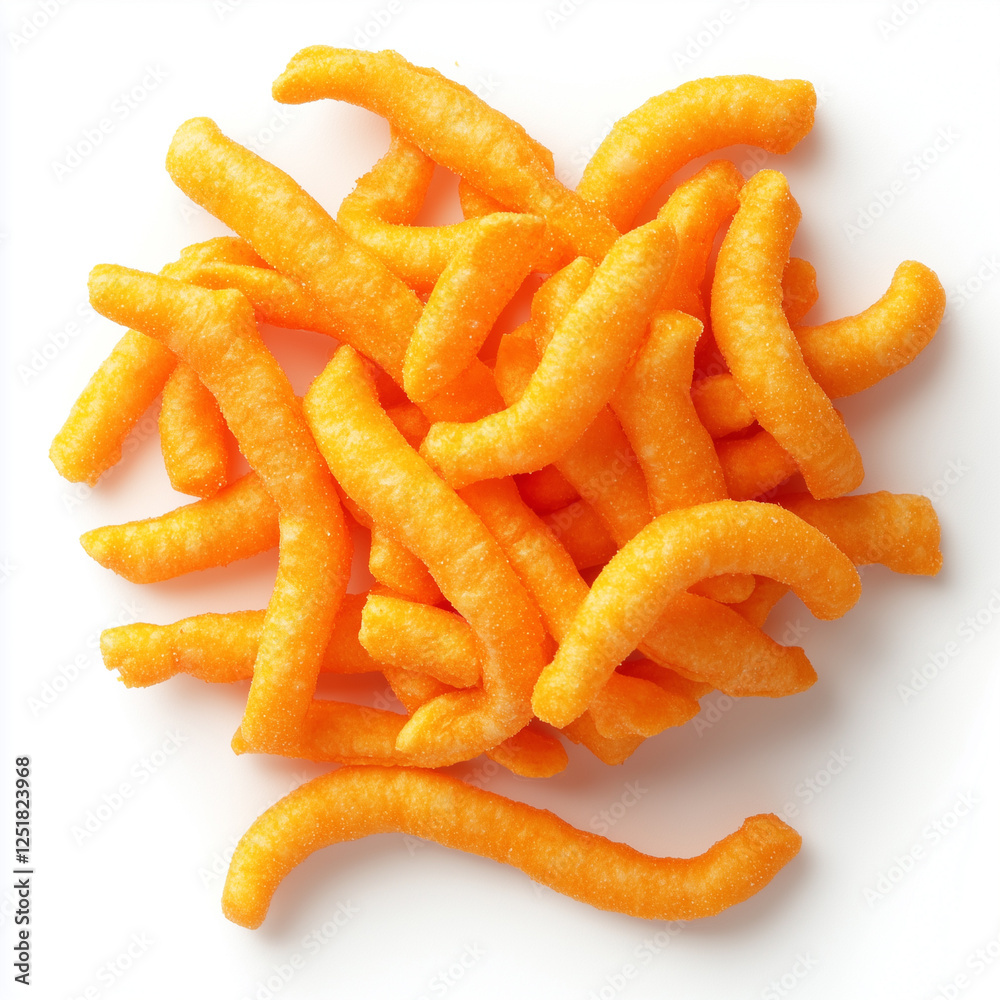 Overhead view of Cheetos, isolated on white, food photo Overhead view of Cheetos, isolated on white, food photo