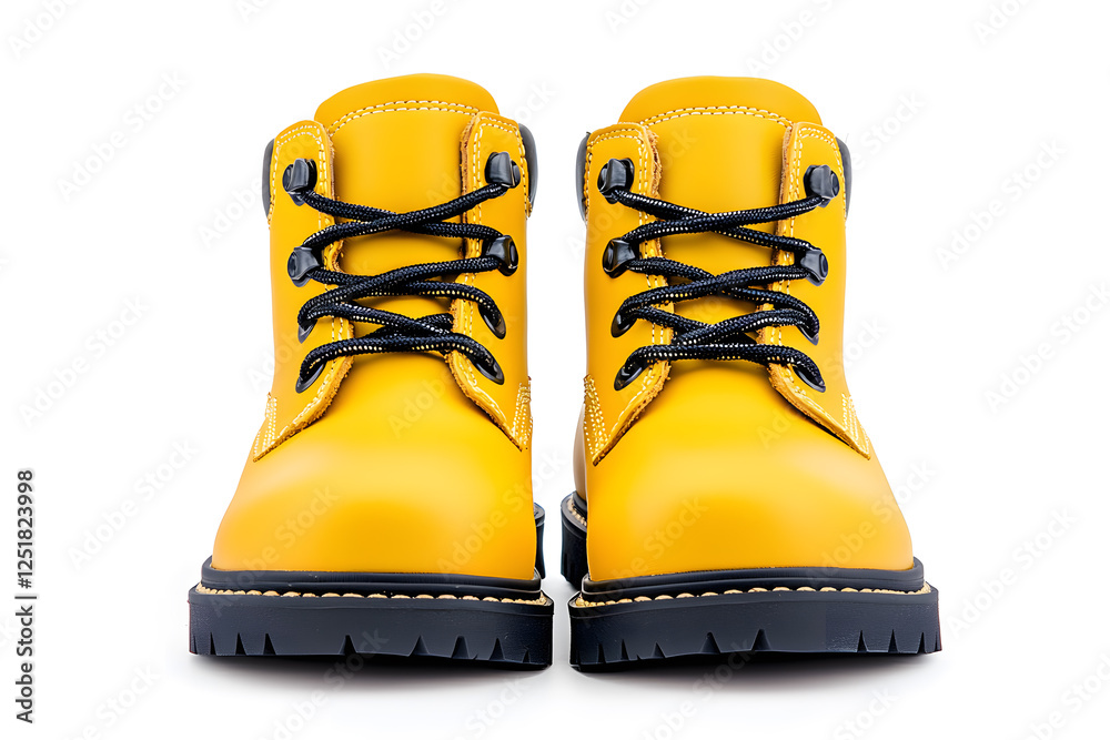 Yellow cargo boots isolated on white background
Yellow cargo boots isolated on white background