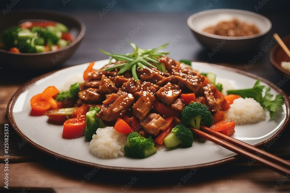Delicious Stir-Fried Pork and Vegetables Plated for a Perfect Meal | Generative AI Delicious Stir-Fried Pork and Vegetables Plated for a Perfect Meal | Generative AI