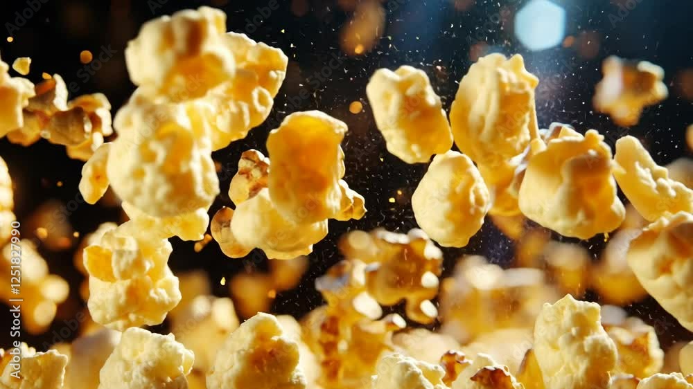 Flying popcorn kernels create an impressive spectacle in a kitchen setting during a movie night