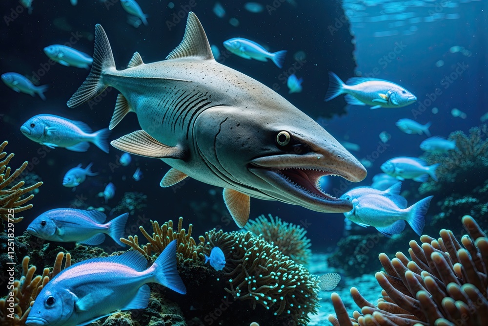 Fototapeta premium Rare Predators of Glowing Fish in the Hidden Depths of the Ocean