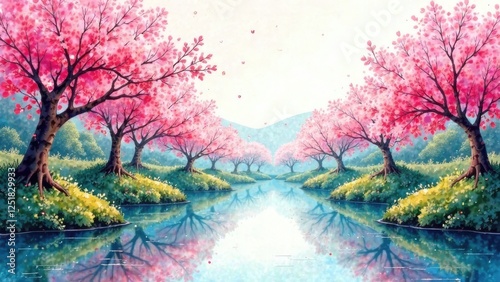 Spring blossom background. Beautiful nature scene with blooming tree and sun flare. Sunny day. Spring flowers. Beautiful Orchard. Abstract blurred background. Springtime