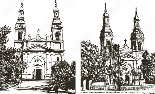 Catholic Church Sketch Drawing City Landmark Pack 