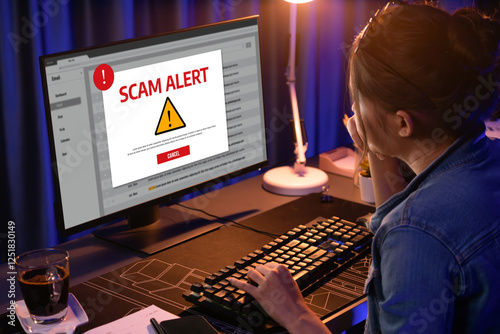 Cyber security software show alert of cyber attack for protection brisk. Danger from virus, phishing and cyber fraud.