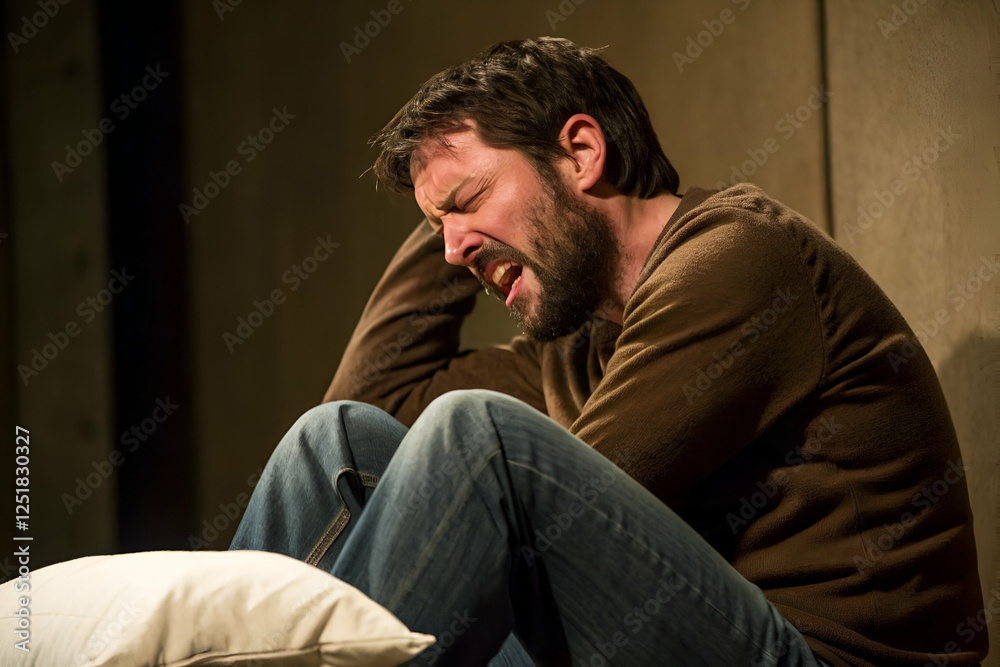Obraz premium A Person Crying On Floor In Interior Setting Performance During Drama Recital
