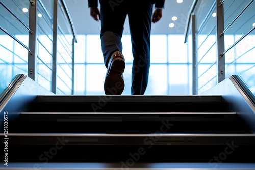 legs of a businessman walking on the stairs