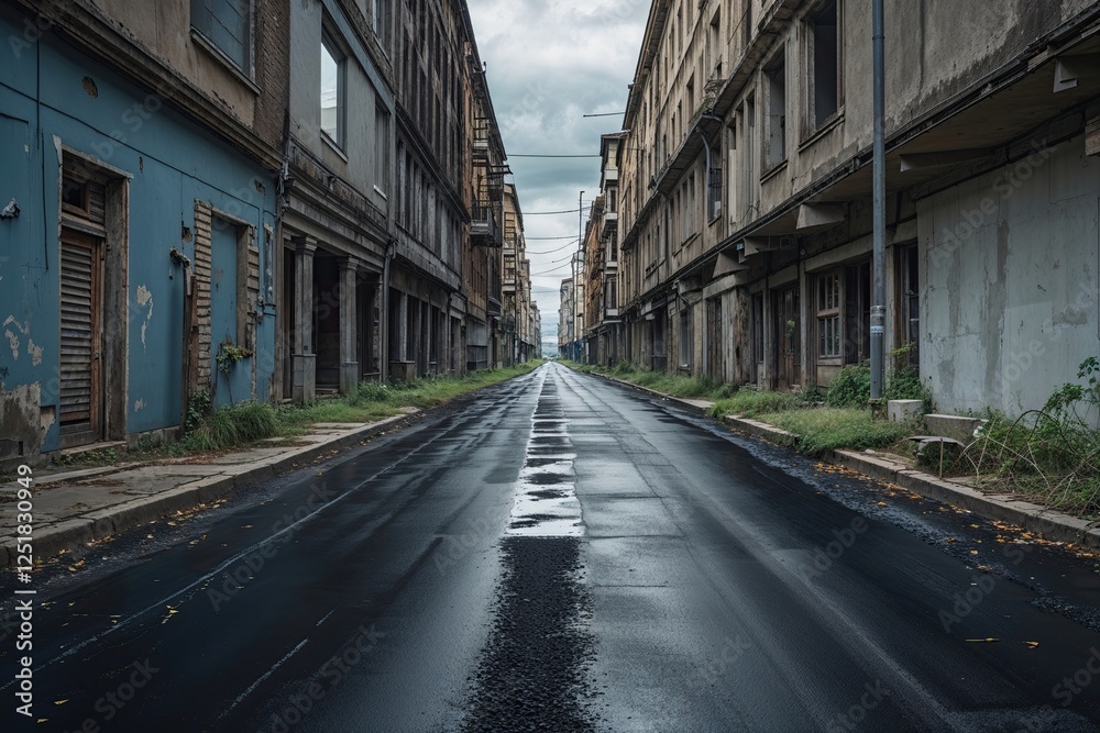 Ebony Paved Road on Tranquil Abandoned Street Featuring Unique Studio Highlights Ebony Paved Road on Tranquil Abandoned Street Featuring Unique Studio Highlights