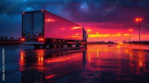 Sunset Highway Truck Rain Logistics Delivery