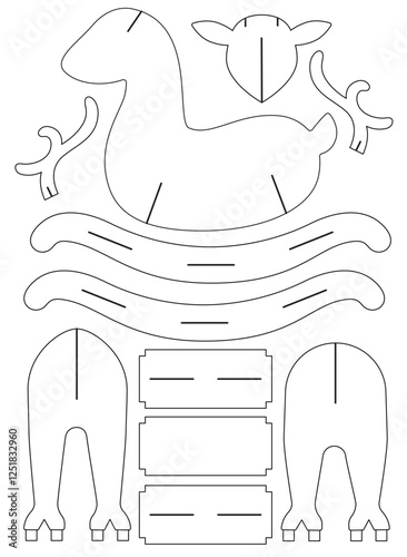 DIY rocking deer, Printable DIY template for 3D figurine simple cardboard craft. Vector image of parts for laser cutting, rocking deer do it yourself decor for valentine's day, Cardboard Templates