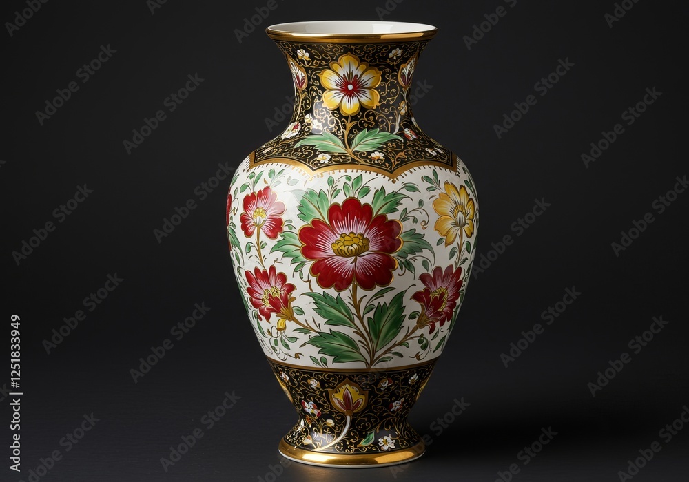 Ornate ceramic vase with a floral design, ideal for adding a touch of elegance and color to any interior space. Isolated on transparent background Ornate ceramic vase with a floral design, ideal for adding a touch of elegance and color to any interior space. Isolated on transparent background
