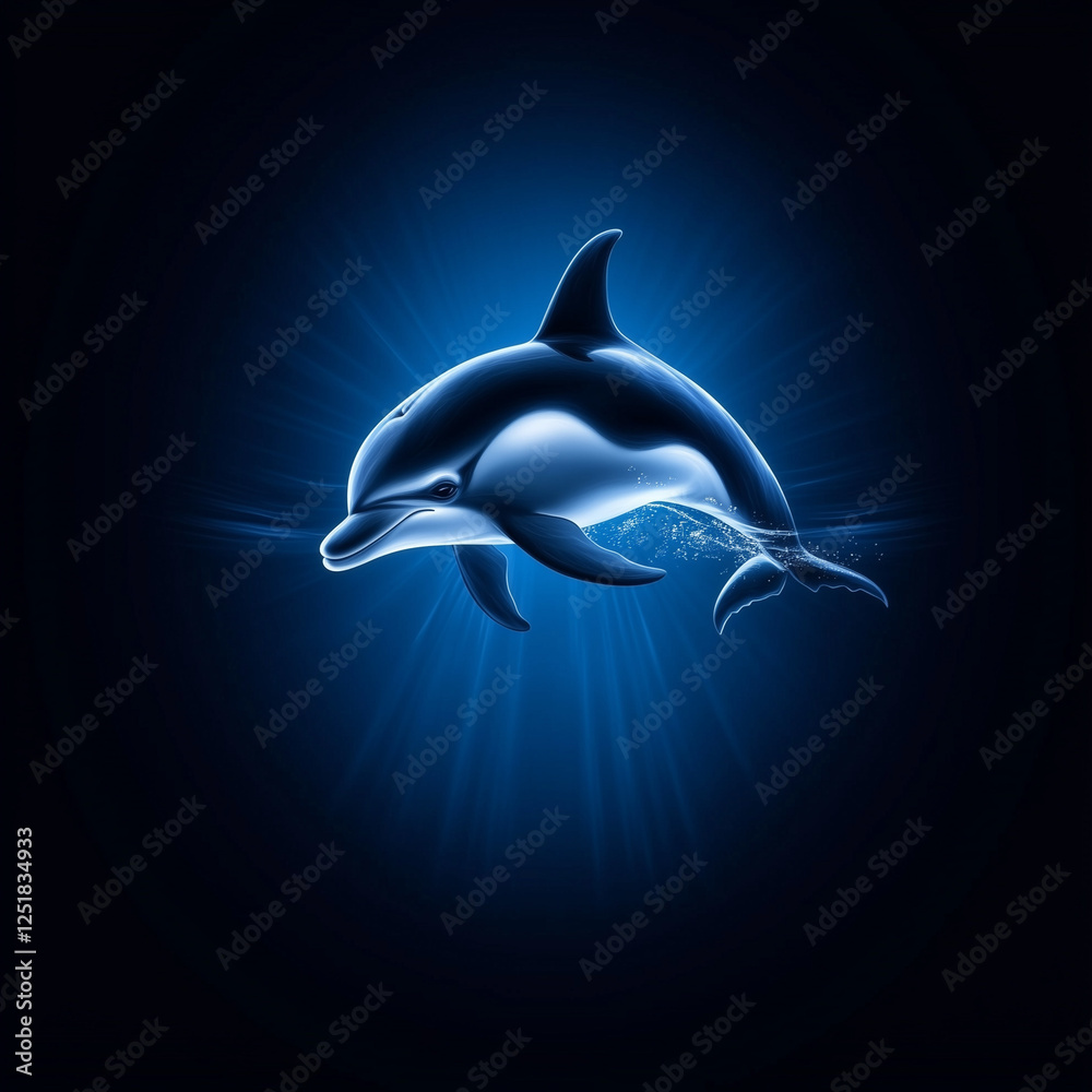 Fototapeta premium Sleek dolphin swimming gracefully in deep blue light