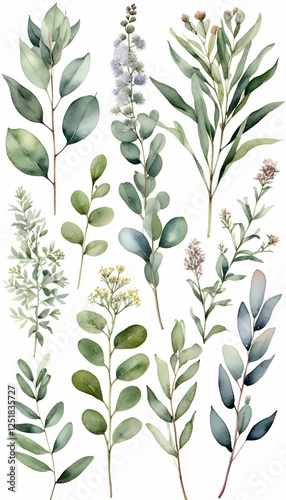 Wallpaper Mural white olated eucalyptus branches flowers rbal botanic wild elements watercolor illustration background leaves set botanical watercolor bouquet tree branch bunch collection flower eucalyptus Torontodigital.ca
