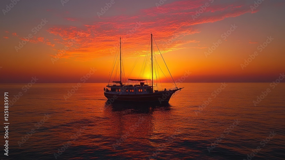 Fototapeta premium Sunset Sailboat Ocean Cruise Idyllic Seascape