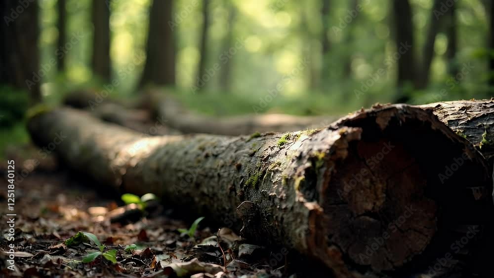 Fallen Log Decomposing in Green Forest with Soft Light Background Fallen Log Decomposing in Green Forest with Soft Light Background