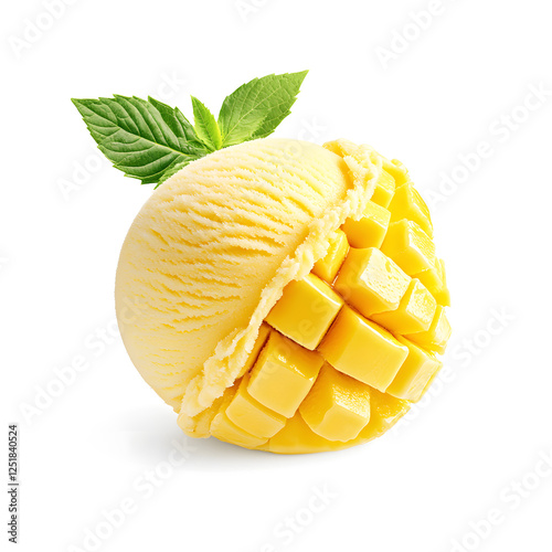 Yellow Scoop of Mango Ice Cream isolated on white photo