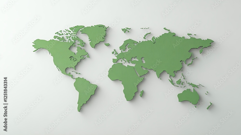 Obraz premium 3D green world map on a white background, minimalist design for geography and global concepts.