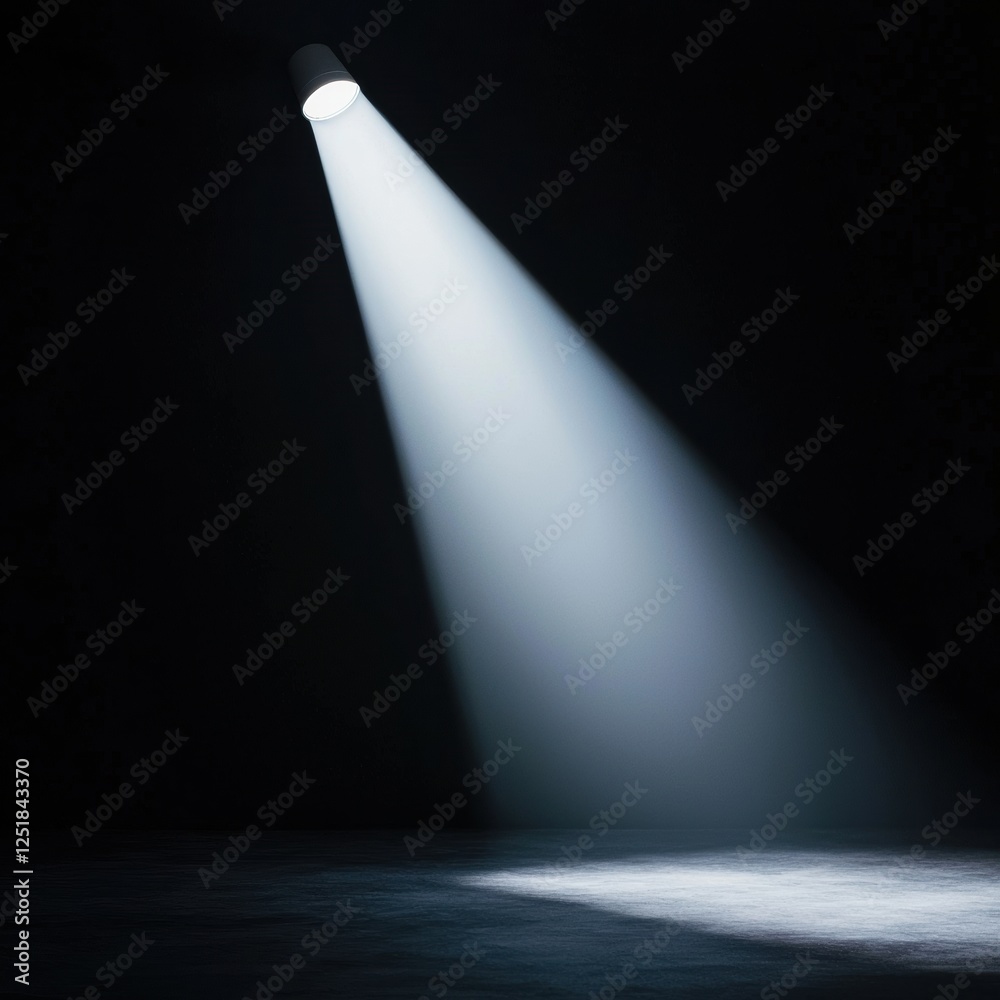 Single spotlight illuminating dark room creating mysterious atmosphere Single spotlight illuminating dark room creating mysterious atmosphere