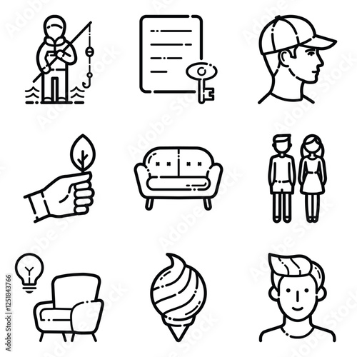 Essential Flat Icon Set Isolated On White Background
