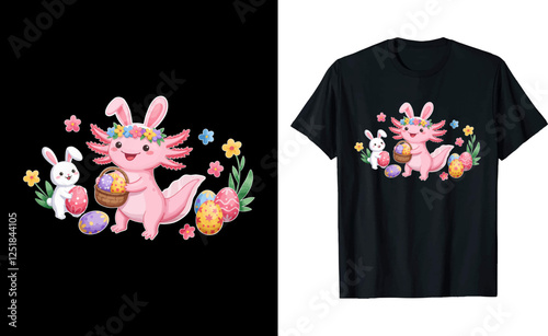 Adorable Axolotl With Easter Bunny Ears Vector Art T-Shirt Design