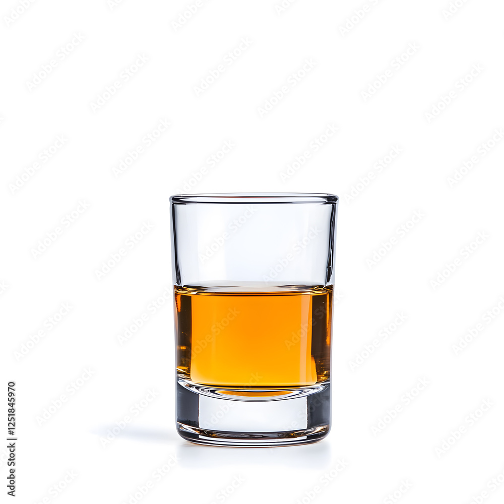 Shot of alcohol in a small glass isolated on a white background Shot of alcohol in a small glass isolated on a white background