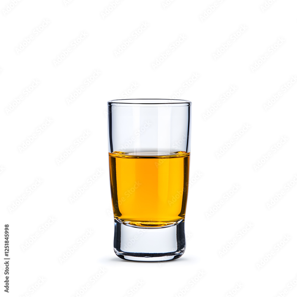 Shot of alcohol in a small glass isolated on a white background Shot of alcohol in a small glass isolated on a white background
