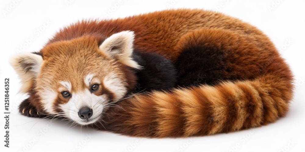Obraz premium - Red panda curled up for wildlife conservation blogs, endangered species awareness campaigns, zoo education programs, and animal protection websites