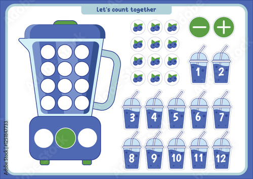 Blueberry Blender Counting Game Worksheet for Kids